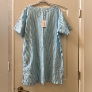 NWT LA Relaxed Organic cotton and linen shift mini dress. Nautical stripe. Beach
